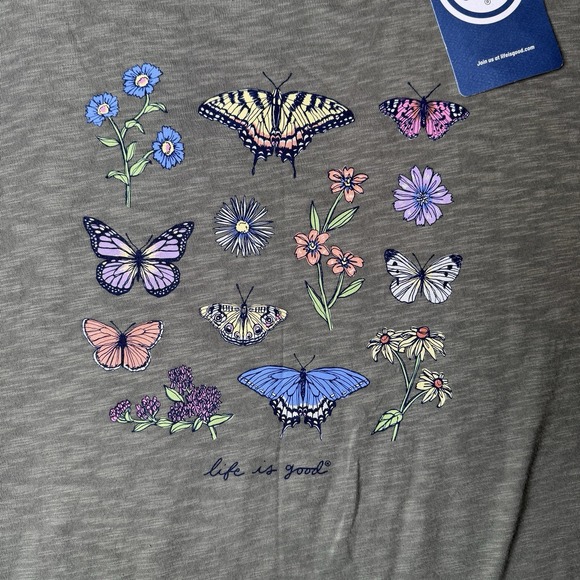 Life Is Good Graphic Tee Women's XXL Gray Butterflies Crew Neck NWT - Picture 4 of 8